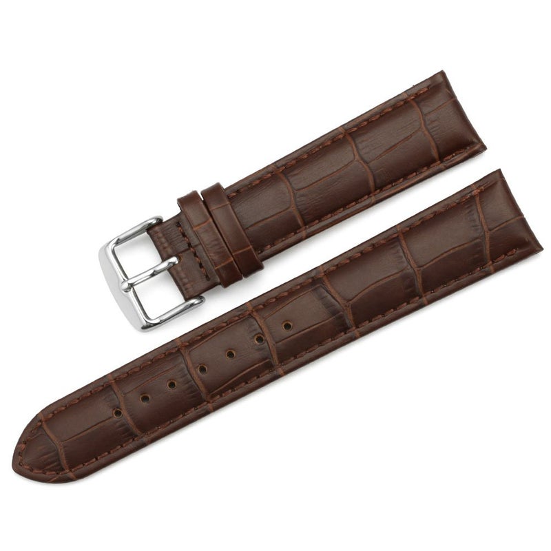 iStrap Leather Watch band Alligator Grain Calfskin Replacement Strap Stainless Steel Buckle Bracelet for Men Women-18mm 19mm 20mm 21mm 22mm 24mm-Black Brown - Image 1